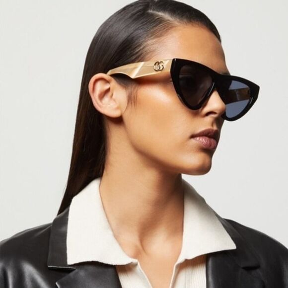 NEW Gucci Sunglasses GG1333S 004 Shiny Black/Blue Women Authentic main image 4